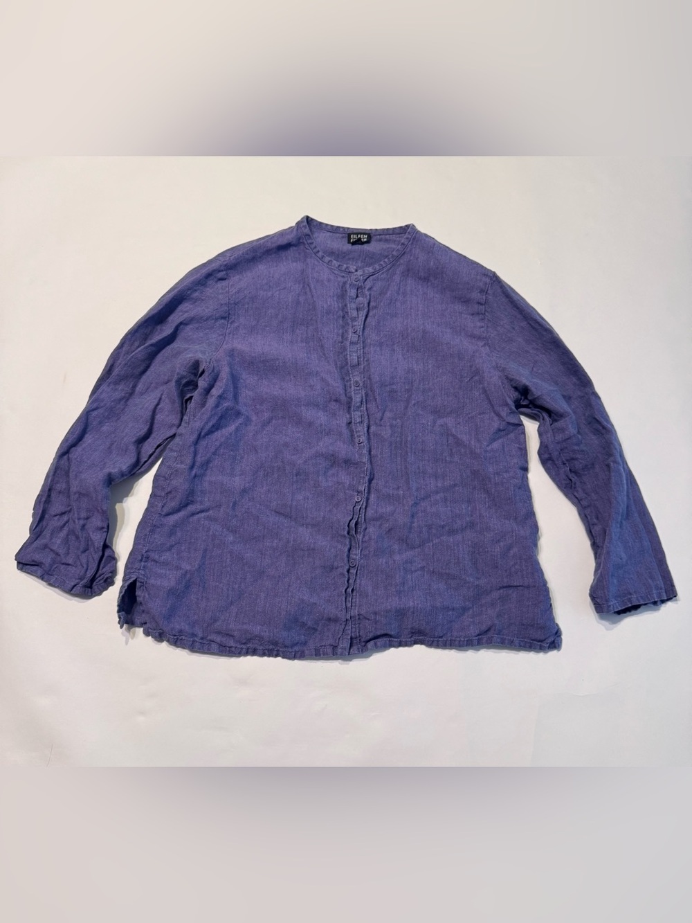 Eileen Fisher 100% Irish Linen Button Up 3/4 Sleeve Blouse Top Medium Slub